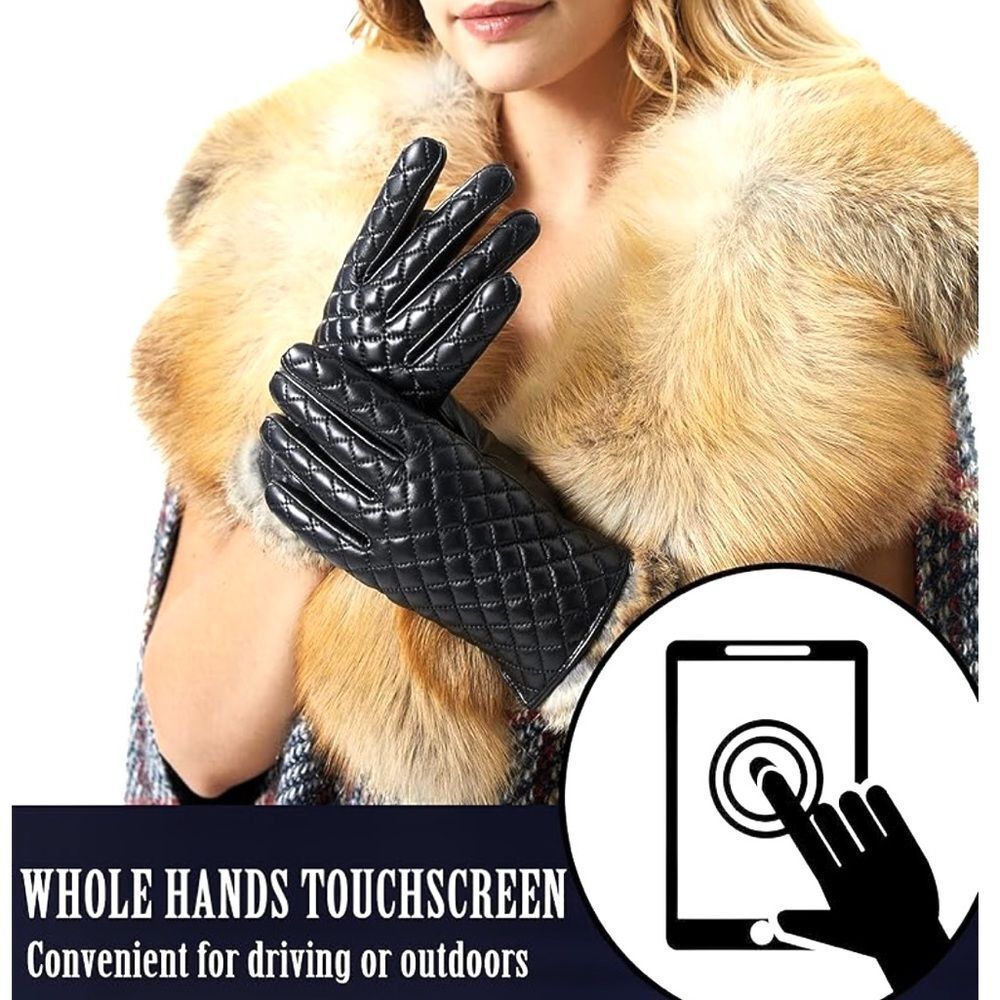 VIKIDEER Soft Leather Winter Warm Fur Lining Gloves In A Gift Box S